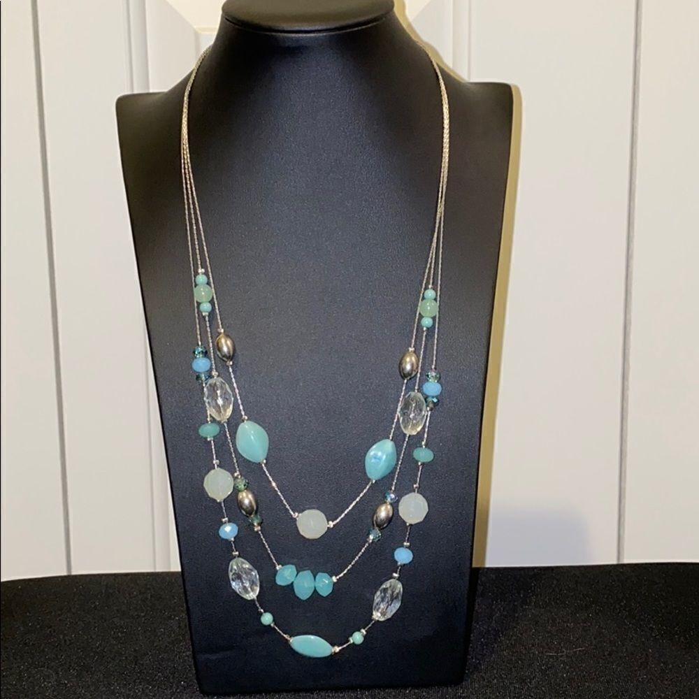 3 Tier Teal Beaded Necklace